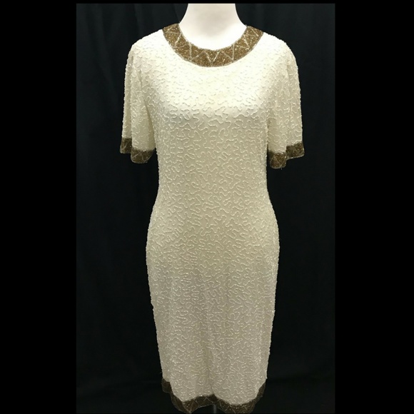 Stenay Dresses & Skirts - Stenay Size 8 Vintage Beaded Dress Ivory Gold